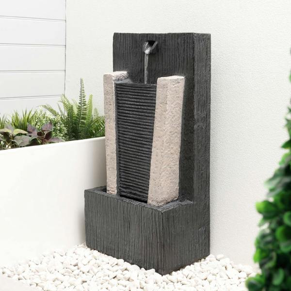 Gardenwize Solar Powered Stone Column Water Feature with Battery Backup & LED Light