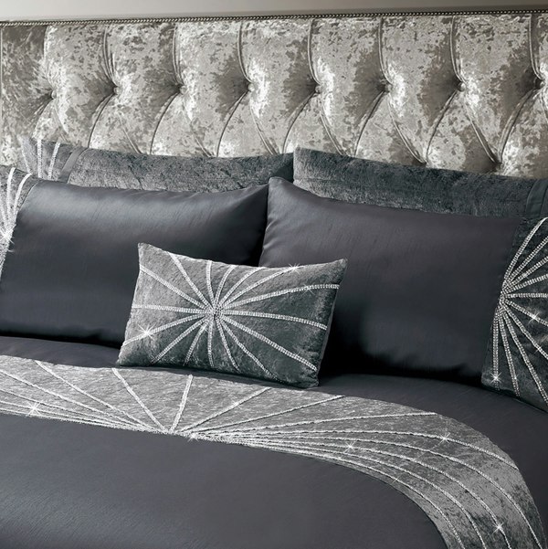 Intimates Faux Silk Diamante Duvet Cover & Pillowcase Set - Glamorous Bedding with Button Enclosure
