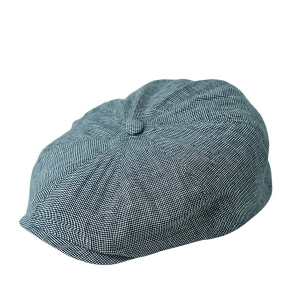 Gamble & Gunn Caddy British Made Baird McNutt Blue Dogtooth Check Irish Linen Button Top Cap