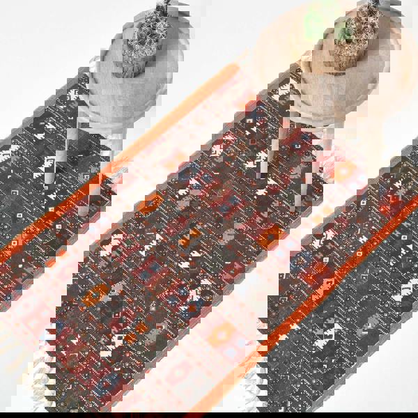 HOMESCAPES Terracotta, Black and Brown Printed Cotton Kilim Rug