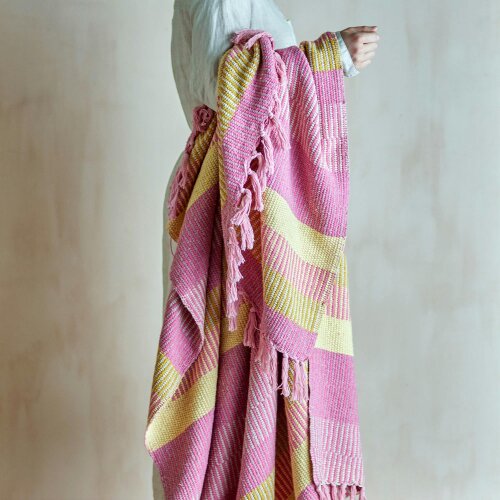 Love Frankie Textured Recycled Cotton Throw Blanket in Rose & Lemon