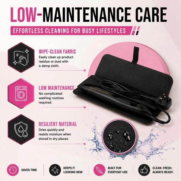 Aquarius Envie Hair Straightener Heat Protection Storage Case Black Foldable Flat Iron Bag