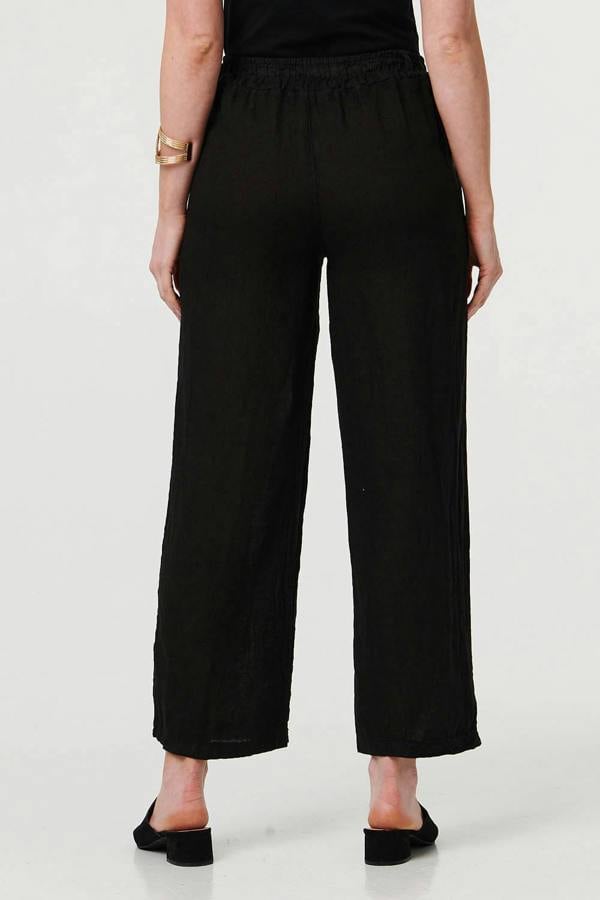 Black | High Waist Wide Ankle Length Trousers