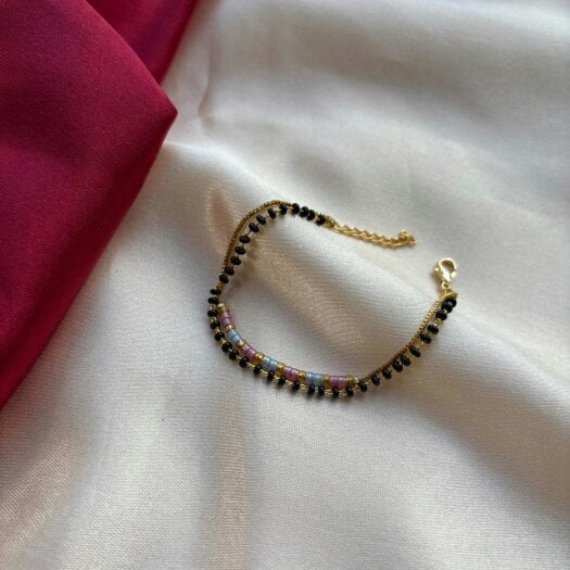 The Colourful Aura Two layer Black Beaded Plain Unisex Mangalsutra Bracelet
