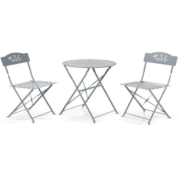 Gr8 Garden 3 Piece Grey Metal Garden Bistro Set with Leaf Design