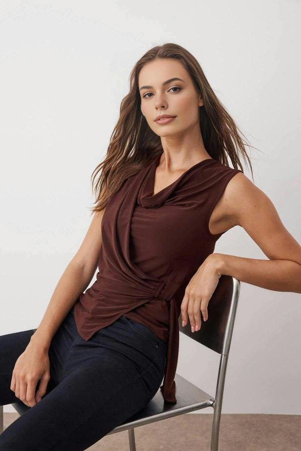 WOVCOR Cowl Neck Knit Blouse with Drape Detail
