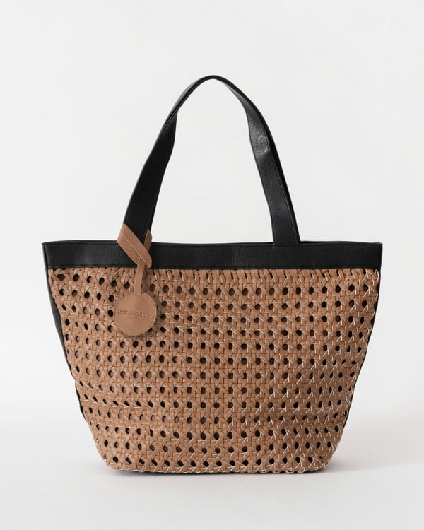 Ilse Jacobsen Braided Shopper With Black Detailing in Mocca Black 248001