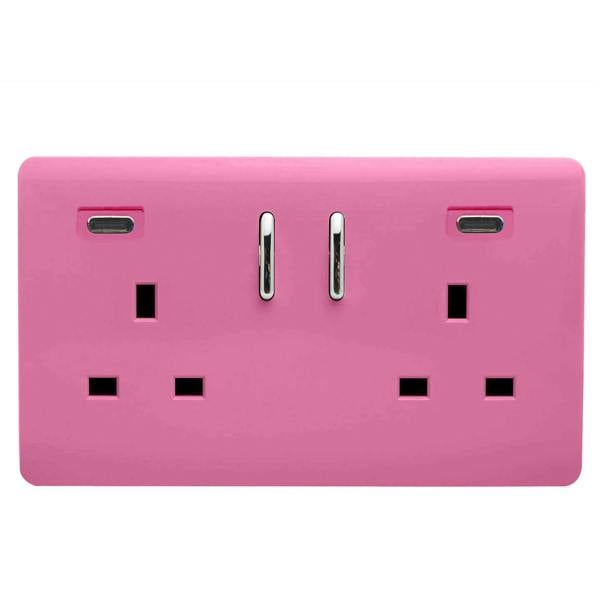 Trendi Switch 2 Gang USB 65W Type C USB Plug Socket in Candy Pink