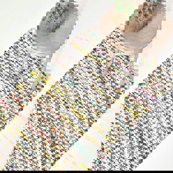 HOMESCAPES Handwoven Multi Coloured 100% Cotton Diamond Chindi Rug