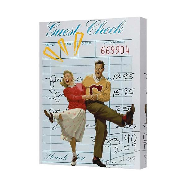 Benjamin Tate Design Guest Check Vintage Canvas Wall Art Print With Retro Couple Illustration