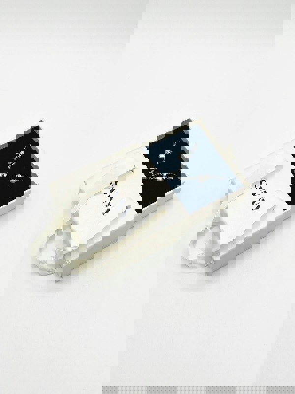 SVNX Mini Pearl Diamante Necklace and Earrings Set in Silver Colour