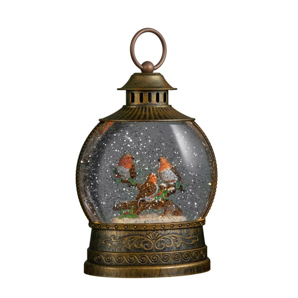 Samuel Alexander 22cm Dual Powered Light up Antique Gold Christmas Robin Water Spinner with LEDs