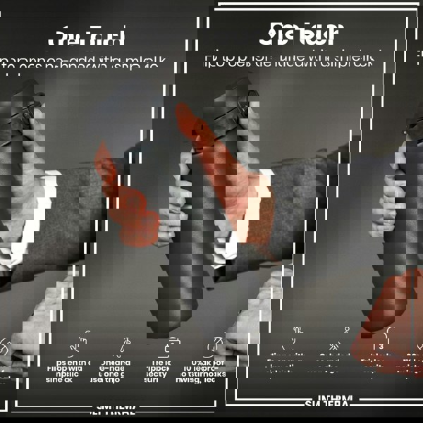 A dark gray, cylindrical thermal bottle is held; its flip top opens one-handed. The bottle is advertised as "One Touch," "triple lock security," and "100% leak proof."