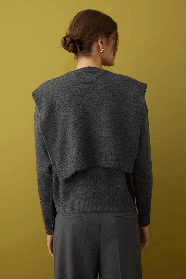 WOVCOR Soft Textured Knit Sweater with Shawl Detail