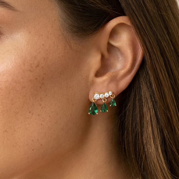 MUCHV Dangle Stud Earrings With Emerald Green Stones