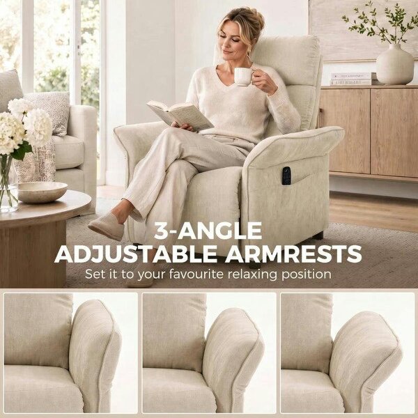 Recliner Armchair, Push Back Recliner Chair with Massage & Heat, Adjustable Armrests, Dual Side Pockets, Beige