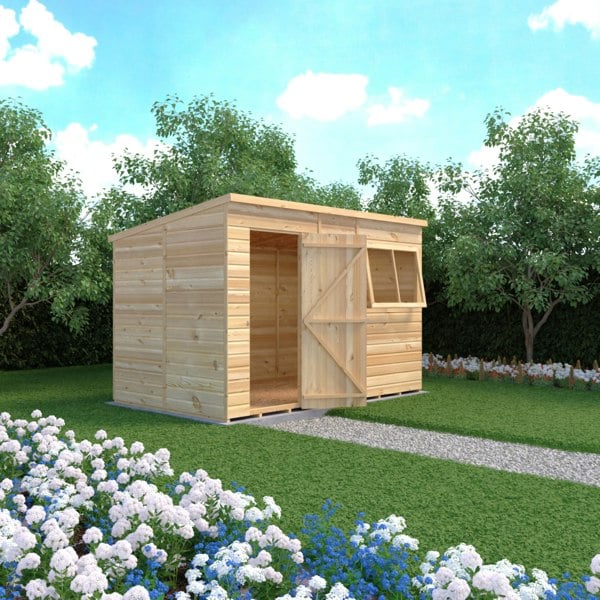 Shire 10x6 single door Pent shed 12mm shiplap interlock cladding