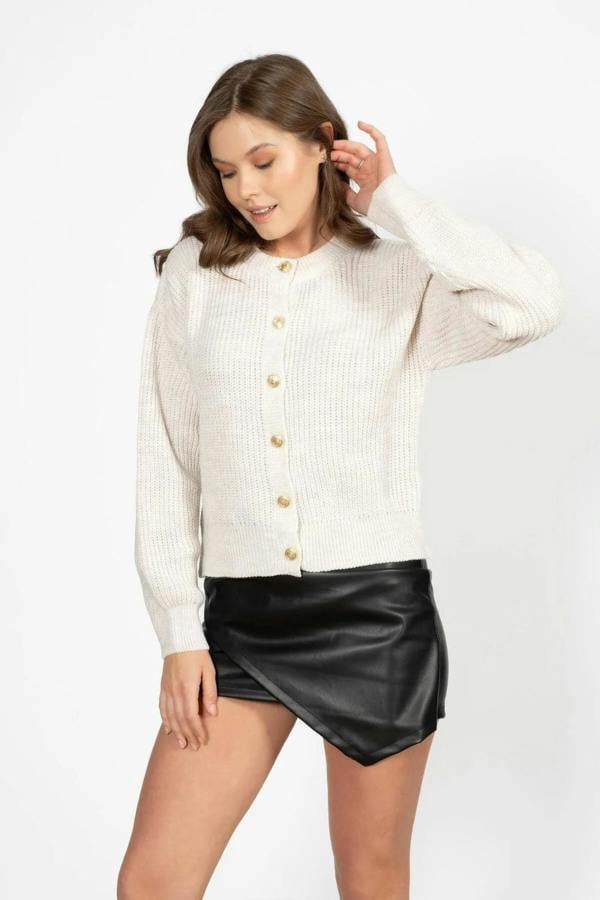 Hoxton Gal Beige Knit Cardigan with Gold Buttons