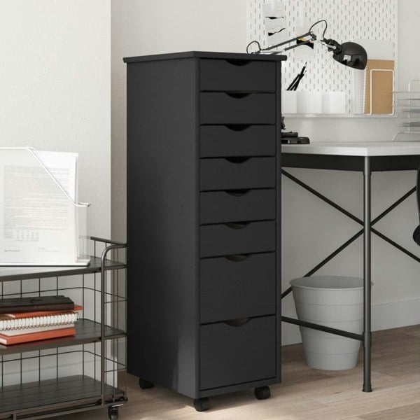 Berkfield Rolling Cabinet with Drawers MOSS Grey Solid Wood Pine