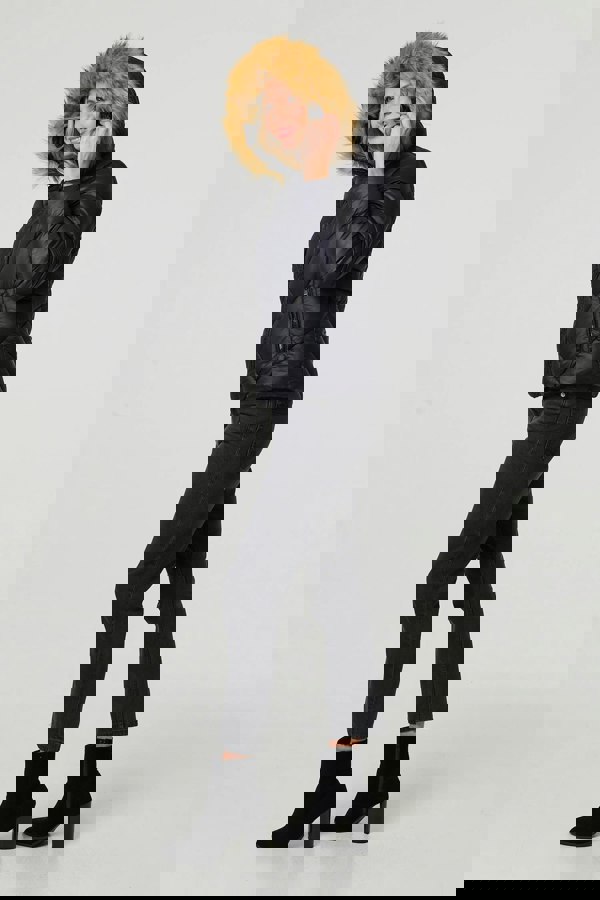 Black | Faux Fur Trim Hooded Puffer Jacket