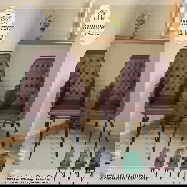 Furniture One Dining Chairs Set of 2, PVC Leather Upholstered Kitchen Chair, Accent Armchair with Metal Frame-Dining Room, Living Room, Restaurants