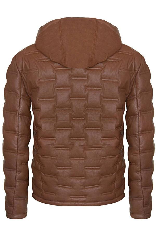 Infinity Leather Men's Hooded Puffer Quilted Bomber Leather Jacket - Belém