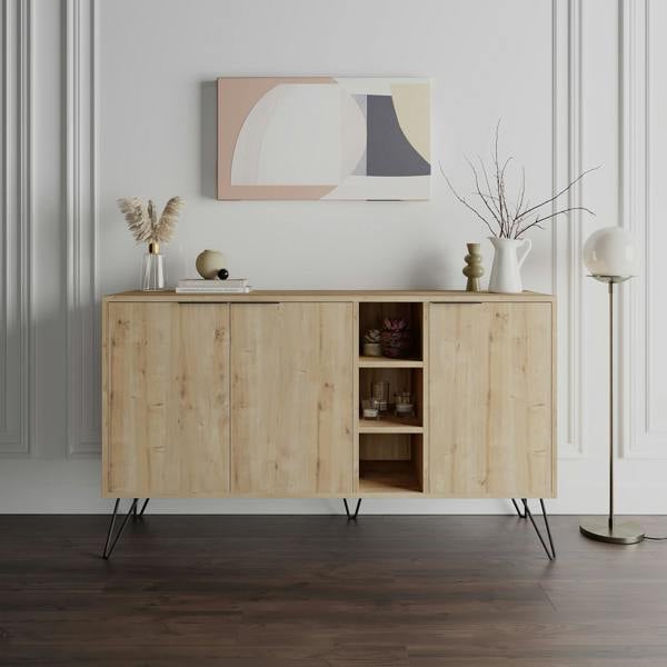 Decortie Clara Sideboard Cabinet Modern Storage Shelves Hairpin Legs 142cm
