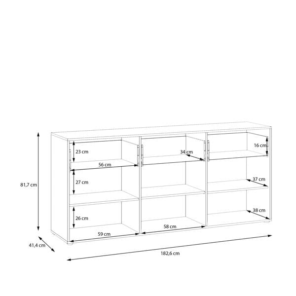Furniture To Go Orkney 3 Drawer Sideboard with 3 Doors in Mauvella Oak and White Gloss