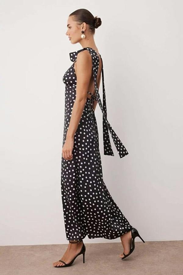 Hoxton Gal Maxi Satin Evening Dress with Shawl Detail
