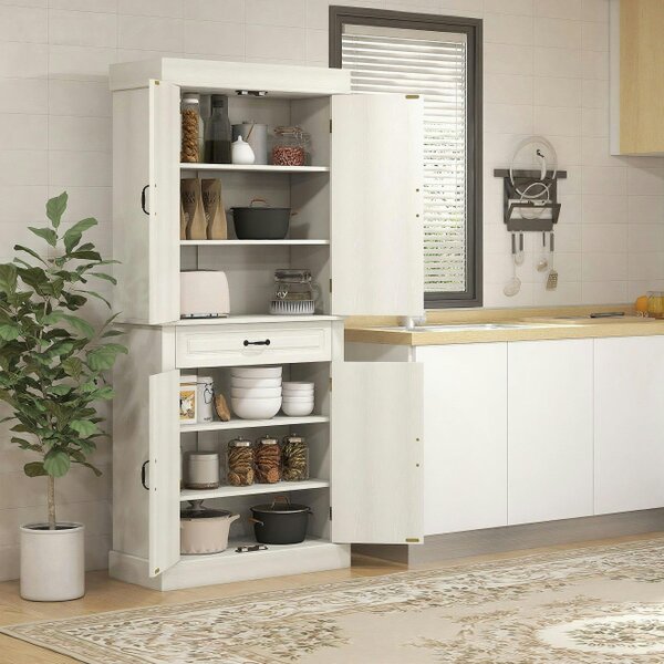 Wyld Haus Tokeri Wooden Cream White Tall Kitchen Pantry Cabinet 4 Doors And Storage Shelves