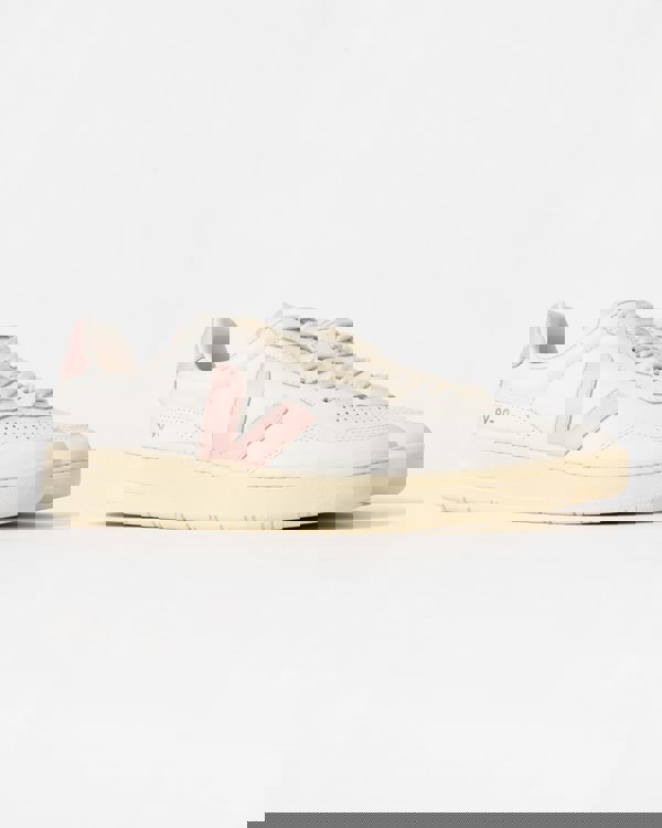 Veja V-90 OT Leather Womens Trainers - White/Petale