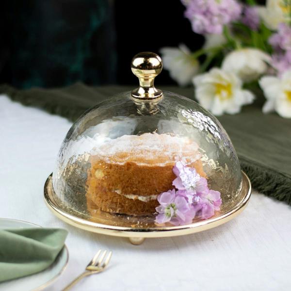 Culinary Concepts Small Gold Cake Plate With Hammered Glass Dome