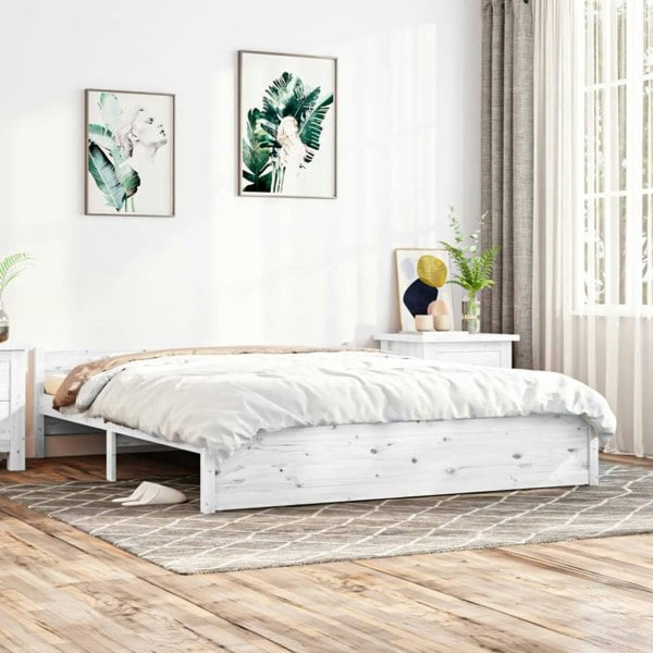 Berkfield Bed Frame White Solid Wood 200x200 cm