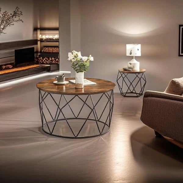 Modcraft Industrial Round Coffee Table with Steel Frame