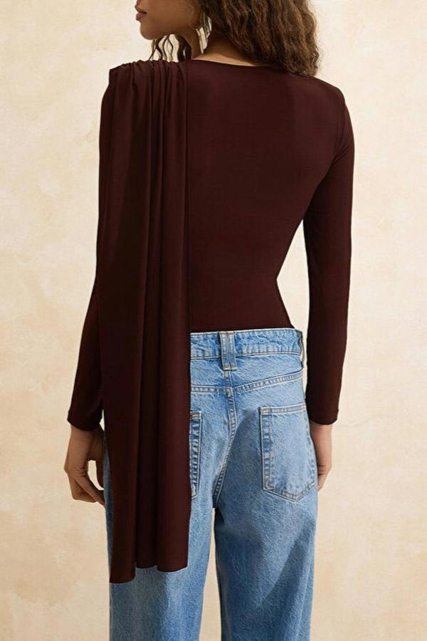 WOVCOR Cape Detail Ruched Knit Party Bodysuit