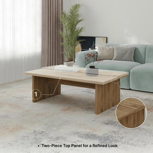 Decortie Modern Scandi Design 120cm Rectangular Coffee Table with Soft Corner Edges, Flat-Panel Legs, Living Room, Natural Oak