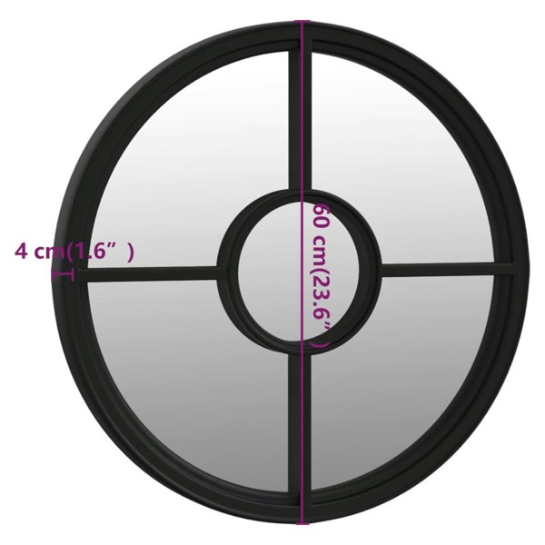 Berkfield Garden Mirror Black 60x4 cm Iron Round for Outdoor Use