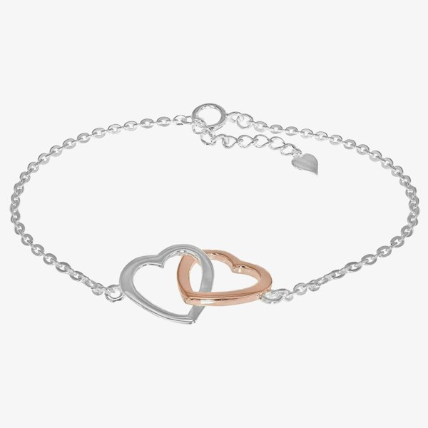 T. H. Baker Silver Two Tone 16mm Double Heart Adjustable 7.5 Inch Bracelet 8.29.4382