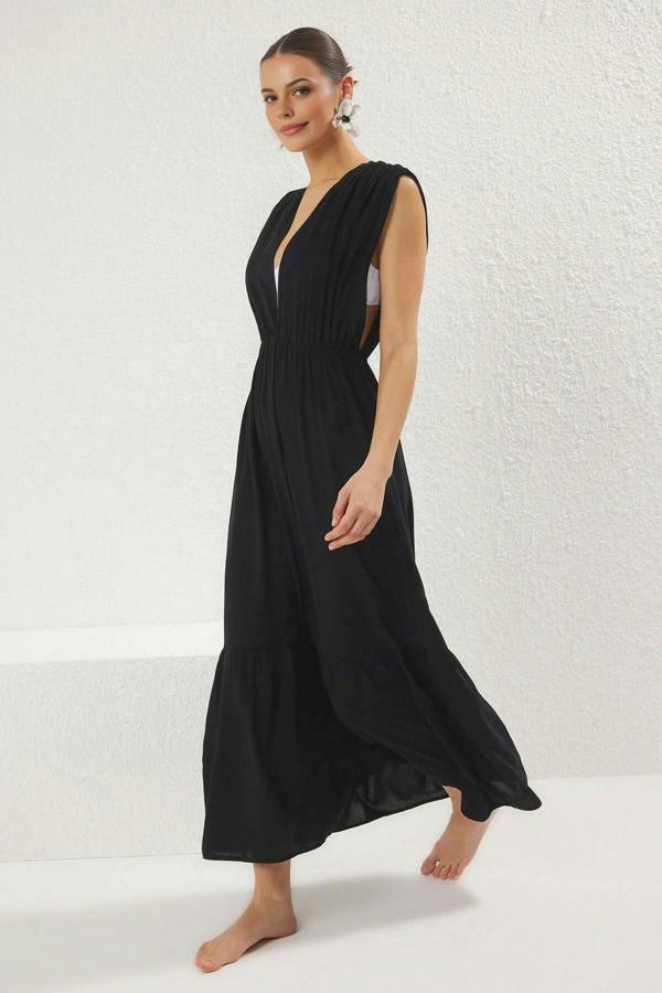WOVCOR Woven Backless Maxi Beach Dress