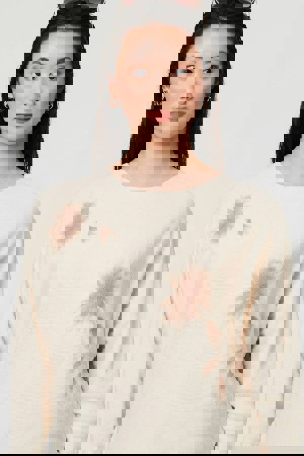 Beige | Floral Relaxed Batwing Sleeve Jumper