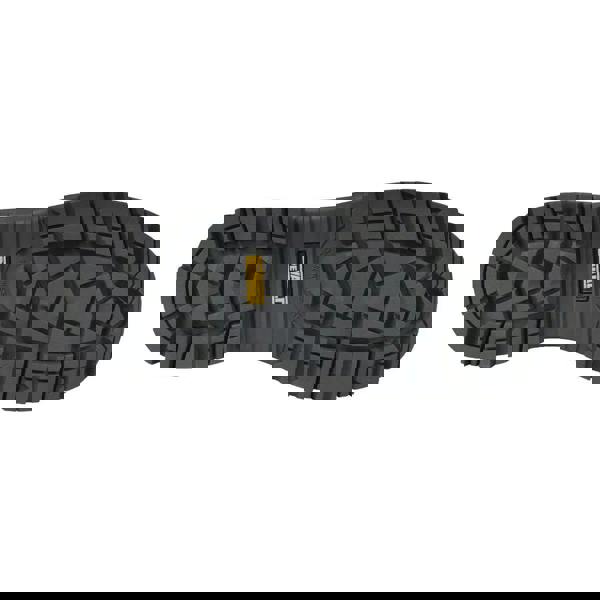 DeWalt Douglas Mens Lace Up Safety Work Steel Toe S3 Ankle Boots, bottom view of the rugged black work boot sole with DeWalt logo, slip-resistant and durable design for industrial safety.