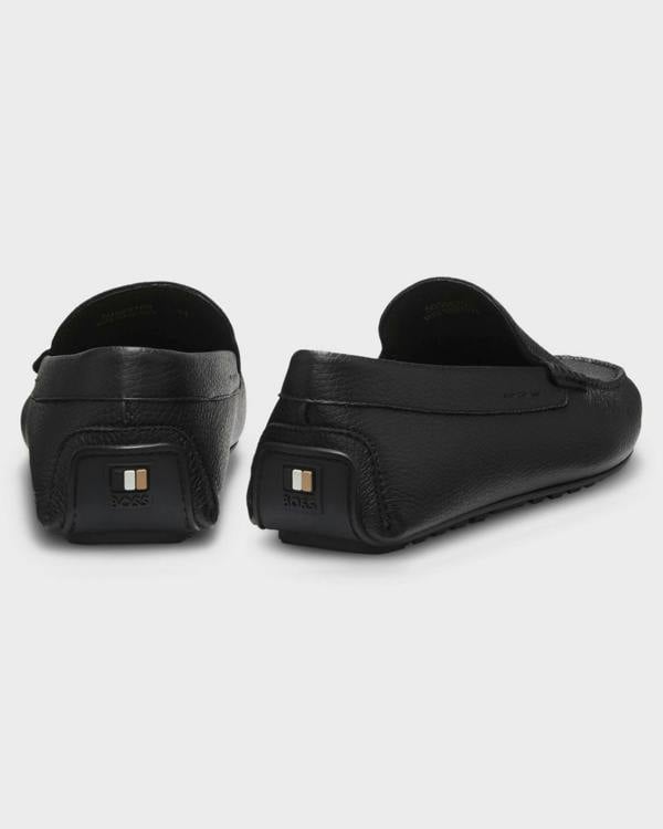 BOSS Orange Noel Mens Tumbled-Leather Loafers with Driver Sole - Black 001