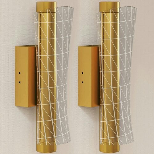 Bobobiy Led Wall Lamp 2 Pack, 9W Modern Indoor Geometric Mesh Wall Light, Colour Temperature Adjustable 3000K/4000K/6500K, Stairs, Gold Tone