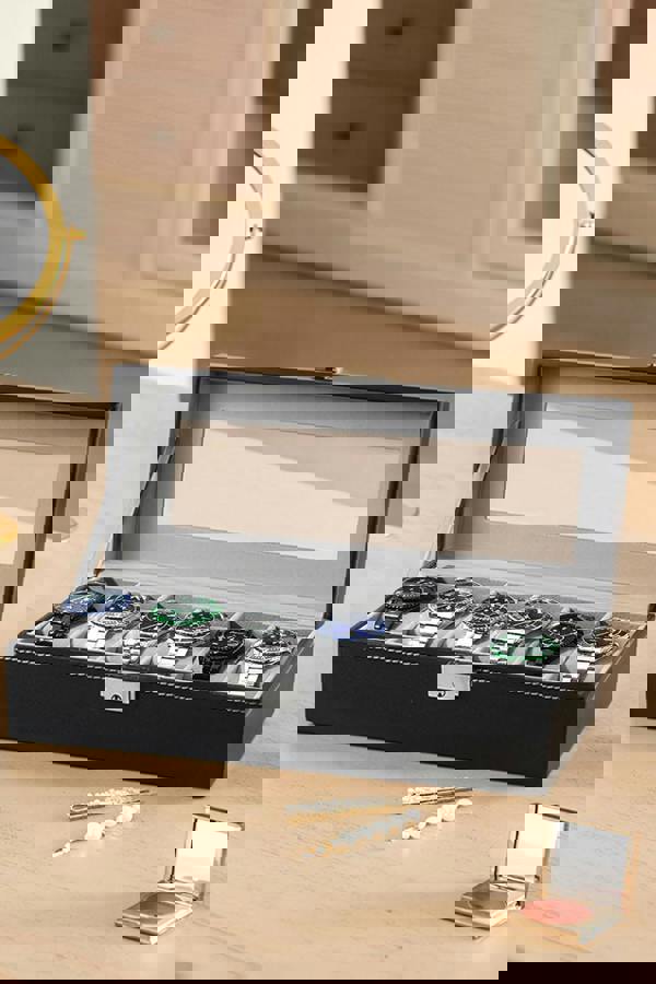 Living and Home Faux Leather Watch Display Case Jewelry Storage Boxes