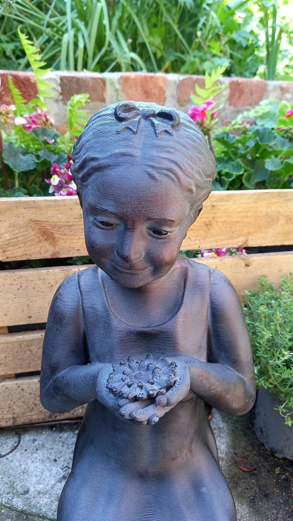 Inspirational Gifting Girl with Flower Garden Sculpture Ornament Decor