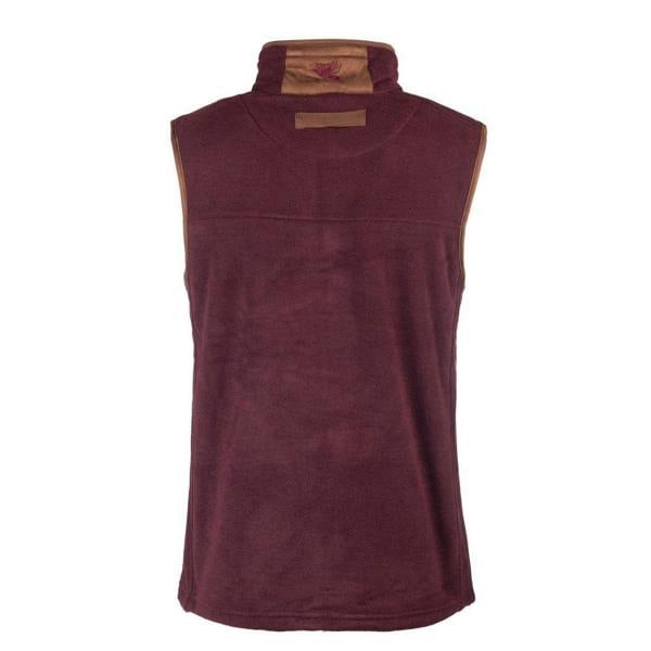 Rear view of the Rydale Men's Huggate Fleece Waistcoat in Dark Burgundy