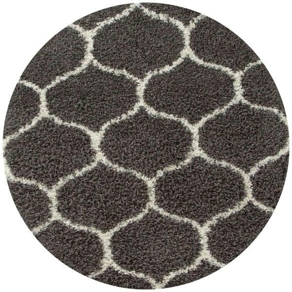 Trellis Design Thick Shaggy Area Rugs Dark Grey