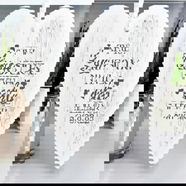 Personalised Memento Company Personalised Love Story Large Wooden Heart Decoration