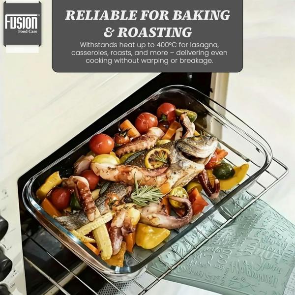 Fusion Food Glass Baking Dish 3 Piece Set - 1000ml/1600ml/2200ml Borosilicate Glass Casserole Dishes for Oven, Freezer, Microwave & Dishwasher Safe