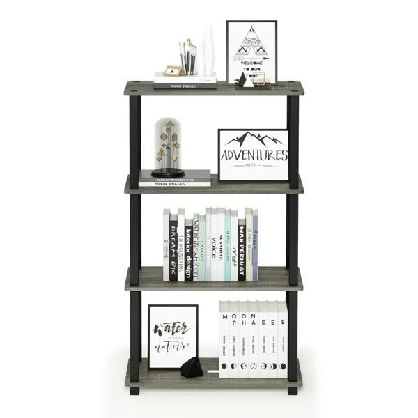 WALPLUS Turn-S-Tube 4-Tier Multipurpose Shelf Display Rack with Square Tube, French Oak Grey/Black perfect for organized storage and display